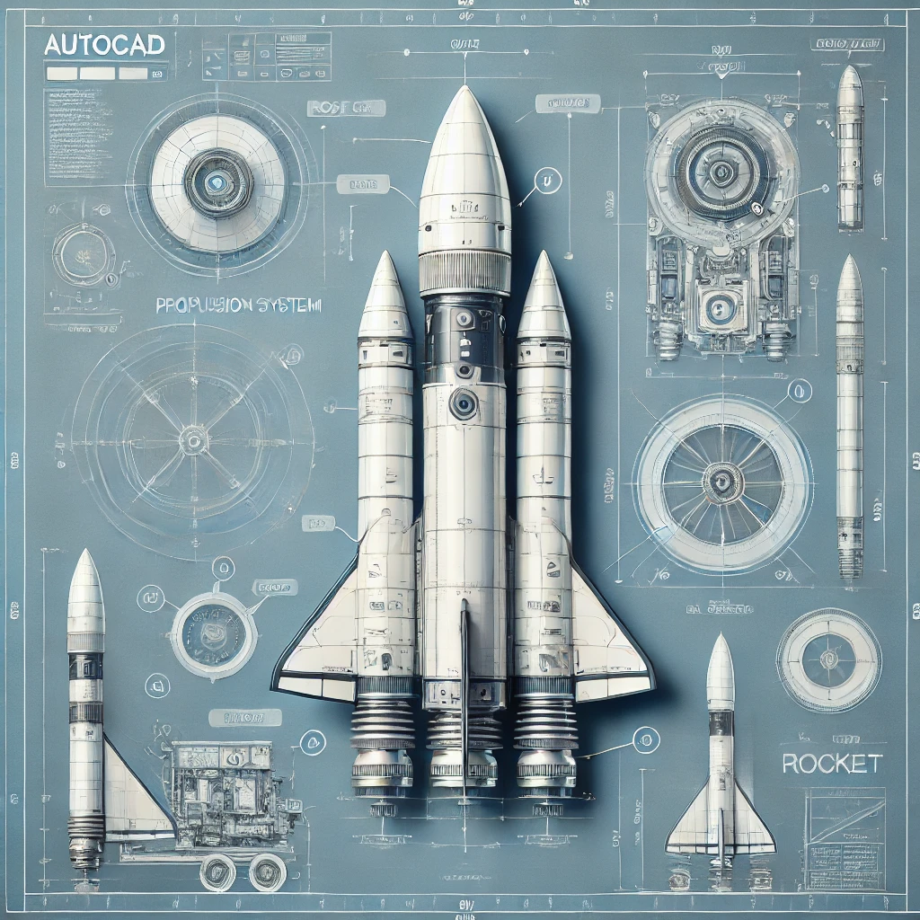 tehnička ilustracija rakete u autocad