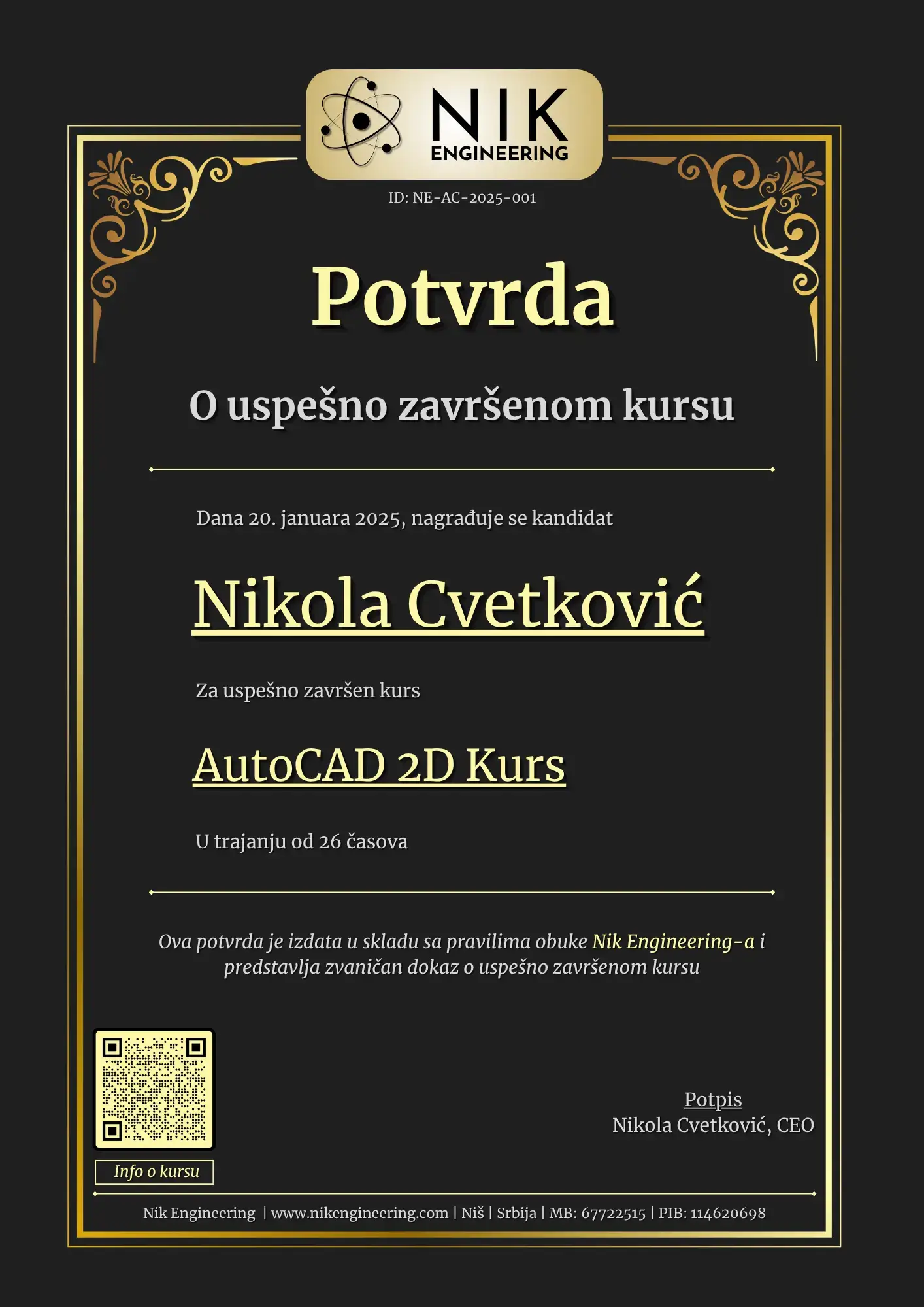 AutoCAD 2D Kurs Potvrda AutoCAD 2D Kurs Potvrda